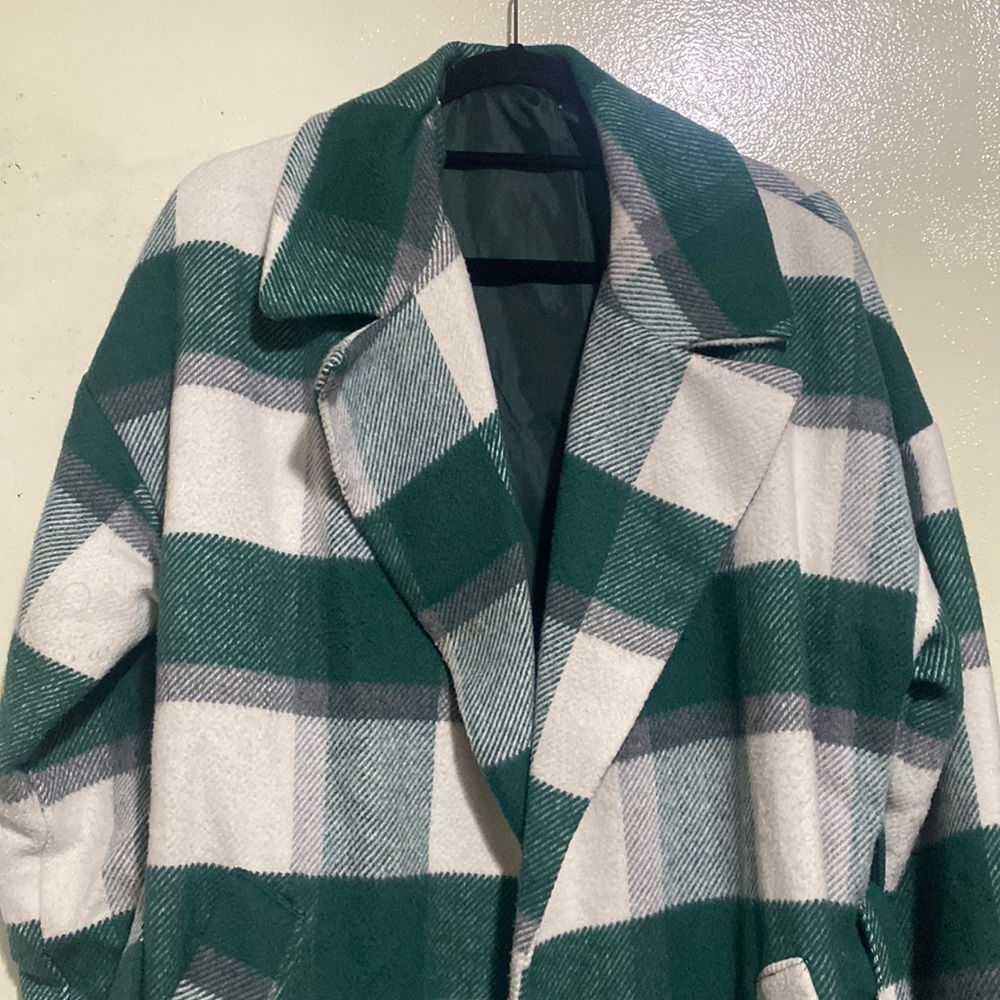 Plaid green longline jacket